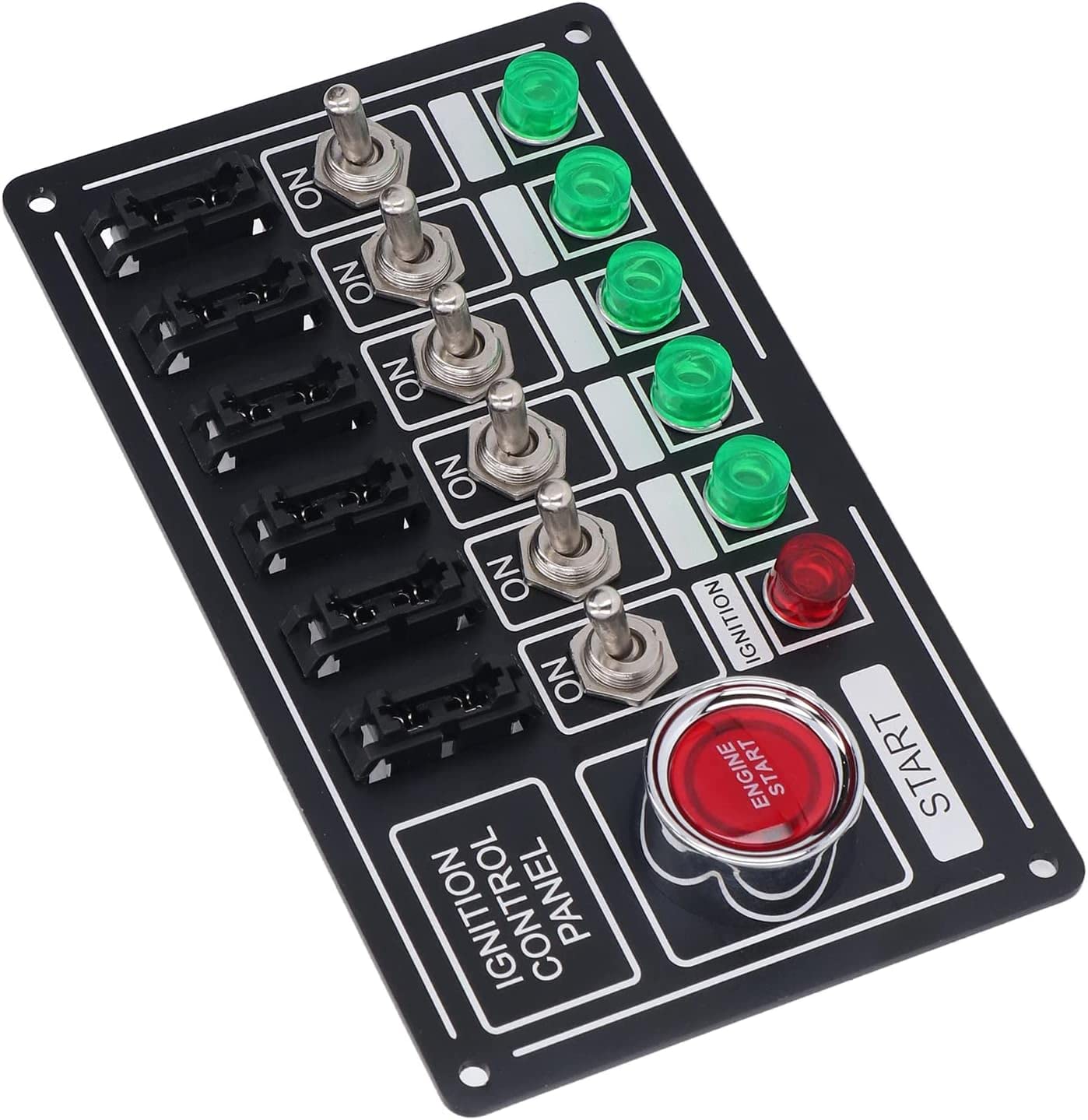 FOOJo Panel de Interruptor de Encendido, Panel de Interruptor basculante de Encendido del Motor del automóvil con botón de Arranque de Fusible 6 Gang multifunción Estilo de Carreras Universal
