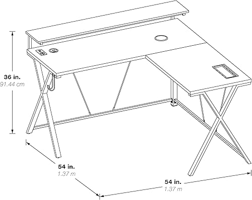 Miniatura 3 de OSP Home Furnishings Checkpoint Battlestation - Escritorio para juegos en forma de L con luces LED RGB, color negro