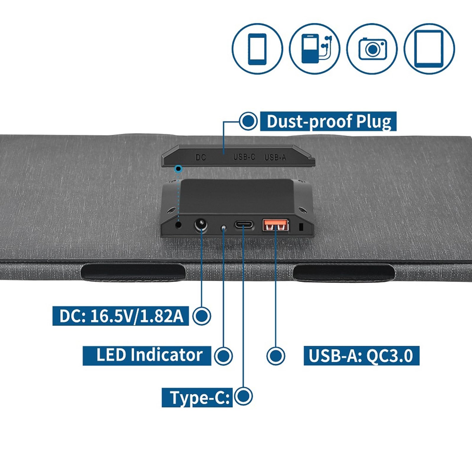 Panel solar ETFE de 30 W, plegable portátil, resistente al agua IPX6