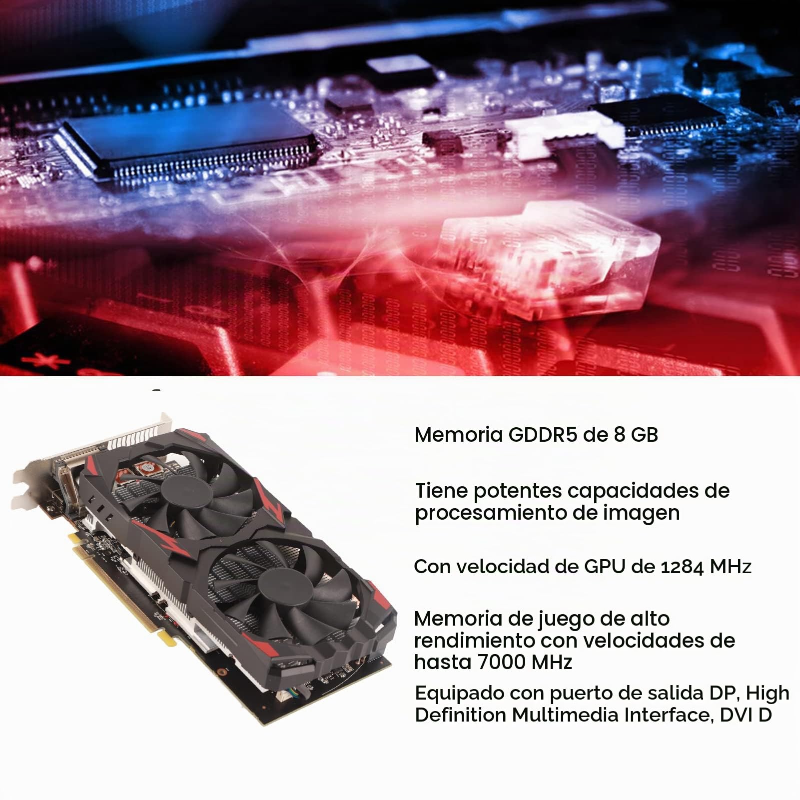 Tarjeta Gráfica 8GB GDDR5 256bit Soporte 8K 2 Ventiladores de Refrigeración 16 PCI Express 3.0 Tarjeta Gráfica para Juegos para Oficina en Casa