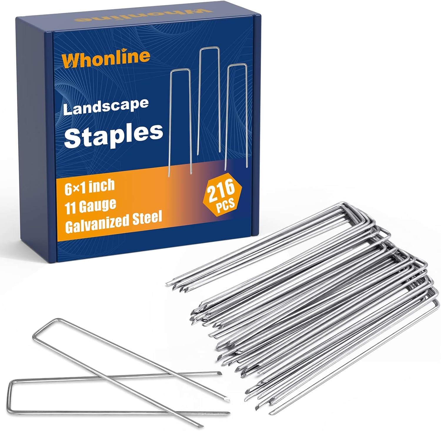 Whonline 216pcs Landscape Staples, 6 Inch 11 Gauge Yard Stake, Ground Stake Galvanized Garden Staples Stakes for Landscaping Fabric Weed Barrier Irrigation Tubing