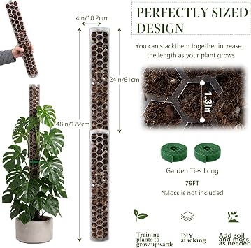 4 Pack 24 Inch Stackable Support,Plastic Moss Pole for Monstera