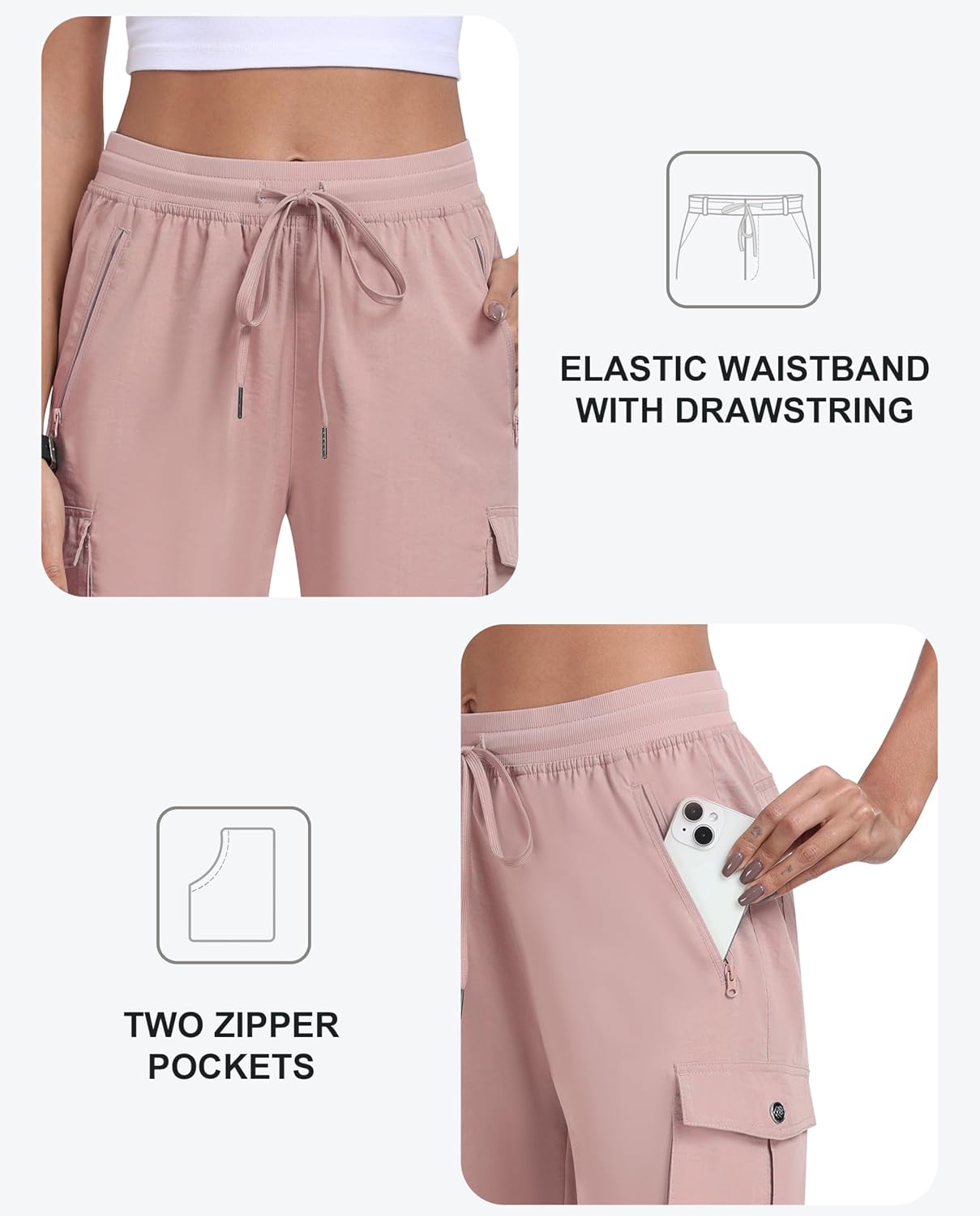 MoFiz Women's Cargo Shorts Quick Dry Athletic Shorts Lightweight Running Summer Hiking Shorts with Pockets