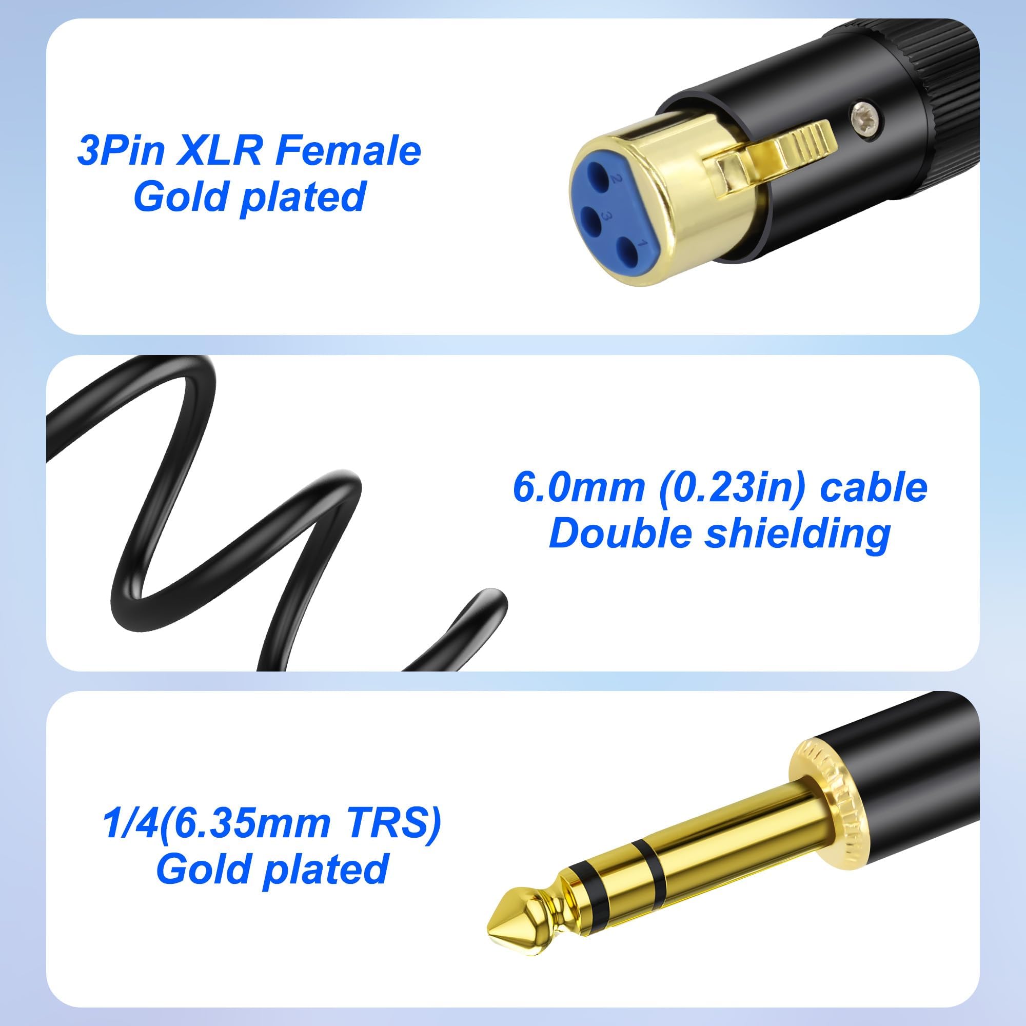 XMSJSIY 6,35 mm 1/4 inch TRS stereo jack naar dual 6,35 mm 1/4 inch TRS