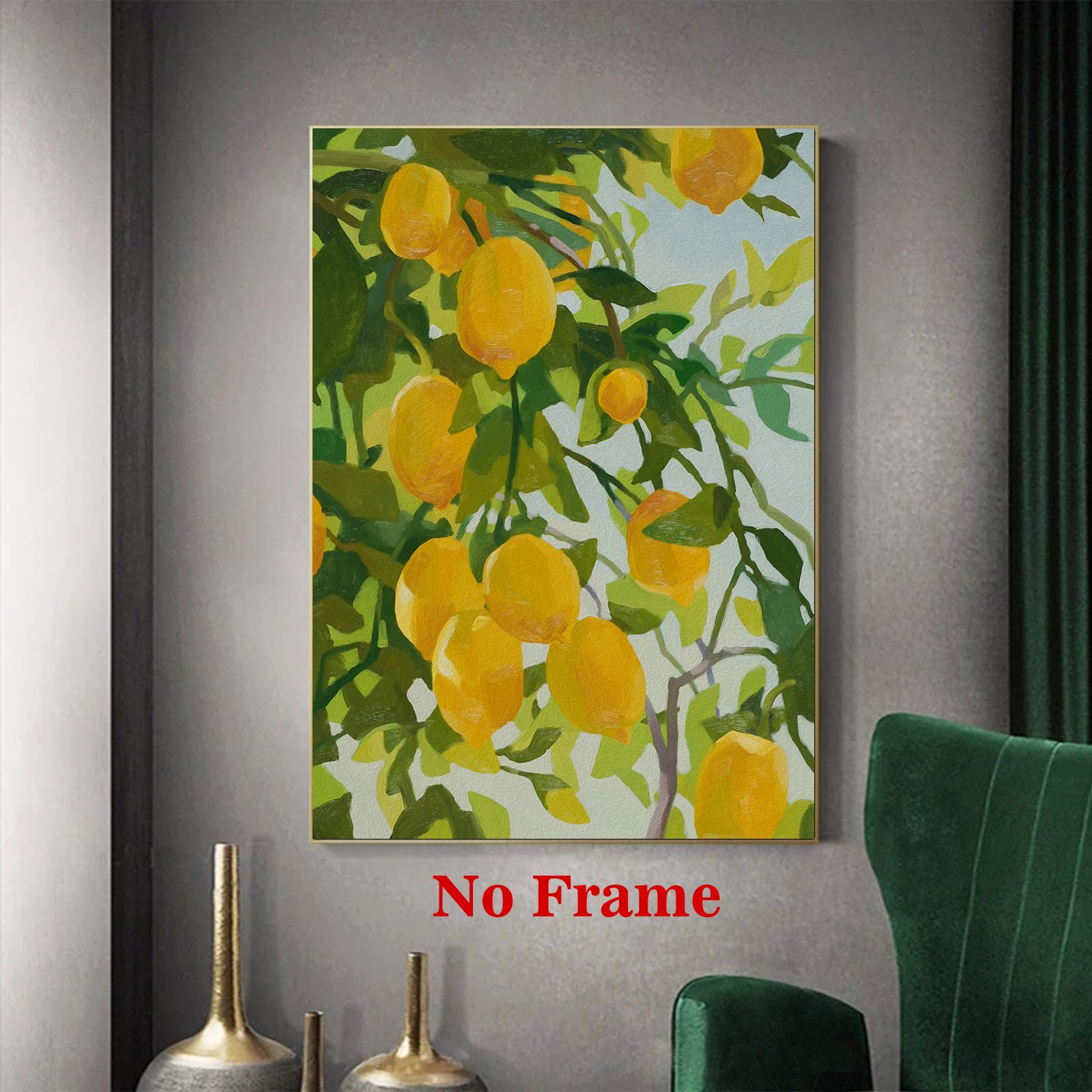 Art Mural Sur Toile Citron Vintage Avec Vase Bleu - Citrons Jaunes & De Fenêtre , Encadré En Bois & à Pour Décoration De Cuisine, Chambre Ou Salon, Idéal Pour Salle De