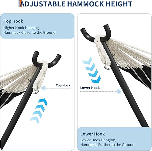 Miniatura 5 de GarveeLife Hamaca doble para 2 personas, hamaca de pie para interiores y exteriores con soporte de acero que ahorra espacio, bolsa de transporte,