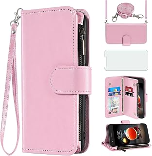 Funda para teléfono LG Aristo 2 3 Plus/Rebel 4 LTE/Tribute Empire Dynasty/Zone 4 Funda con protector de visualización, correa cruzada, soporte para tarjetas Astro 2+ 3+ K8+ 4G para mujeres y niñas,