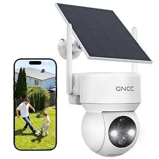 GNCC Telecamera WiFi Esterno Senza Fili con Pannello Solare, 2MP Videocamera Sorveglianza Esterno a Batteria 5200mAh, Rilevamento PIR/Umano, 360° PTZ, Visione Notturna a Colori, Audio Bidirezionale - Amazon product rated Grade A