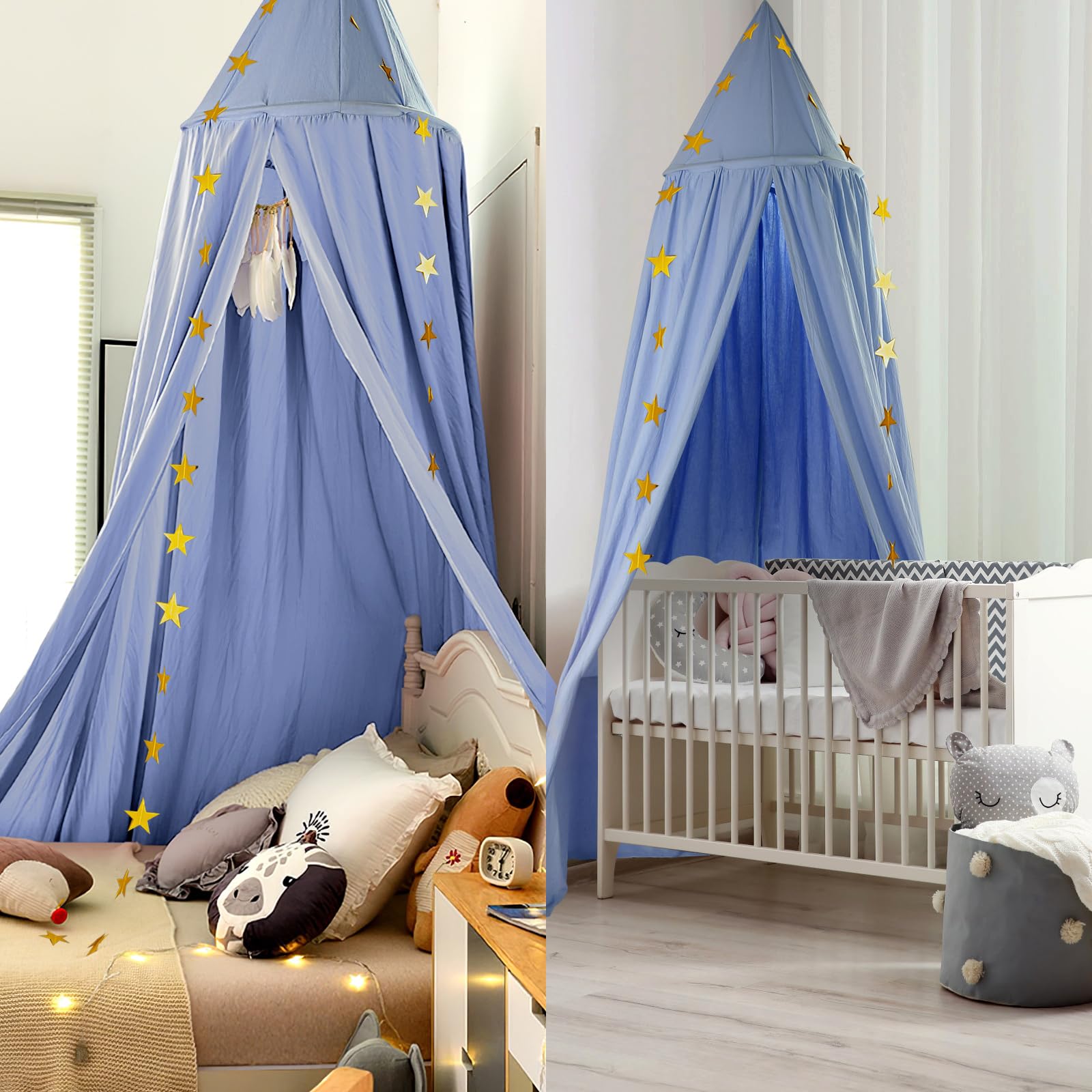 Baldacchino per bambini, in cotone, per cameretta dei bambini, con zanzariera, decorazione per la camera da letto, con ghirlanda di stelle