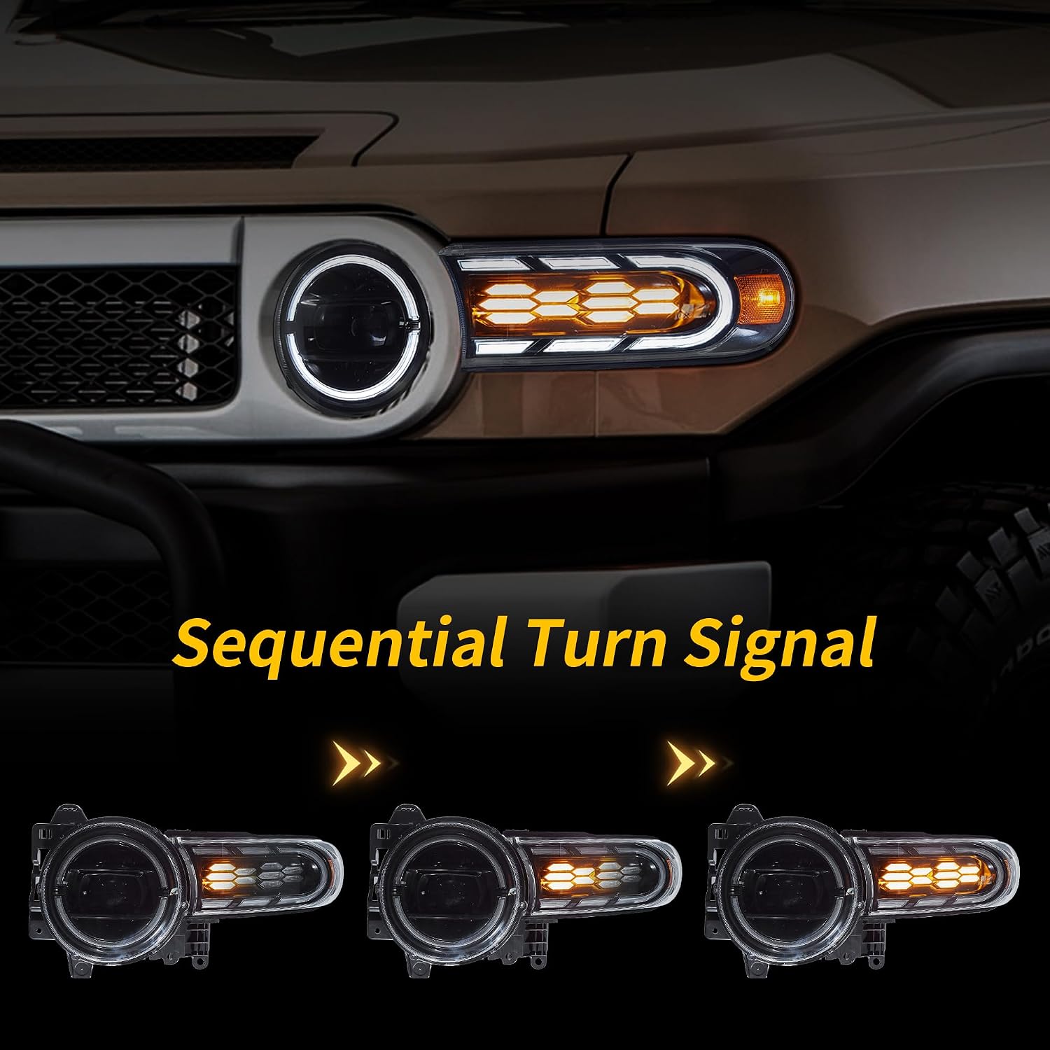VLAND LED Headlights for Toyota FJ Cruiser SUV 2007-2022 With Sequential Turn Signal & Startup Animation, Driver side & Passenger side