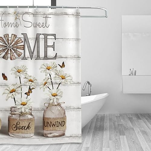 Miniatura 10 de Tijuboni Cortina de ducha de eucalipto verde para decoración de baño de campo neutro, juego de cortina de ducha rústica con mariposas botánicas,