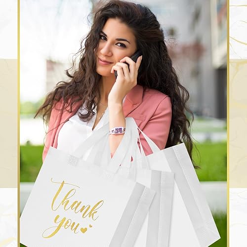 Miniatura 6 de Sweetude 30 bolsas de regalo de agradecimiento con asas a granel, reutilizables a granel, bolsas plegables no tejidas para la escuela, graduación,