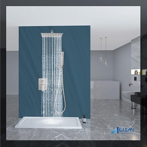 Miniatura 8 de Aolemi Sistema de ducha de lluvia de 10 pulgadas con cabezal de ducha cepillado Nikcel con válvula de ducha de mano incluida montaje en pared grifo