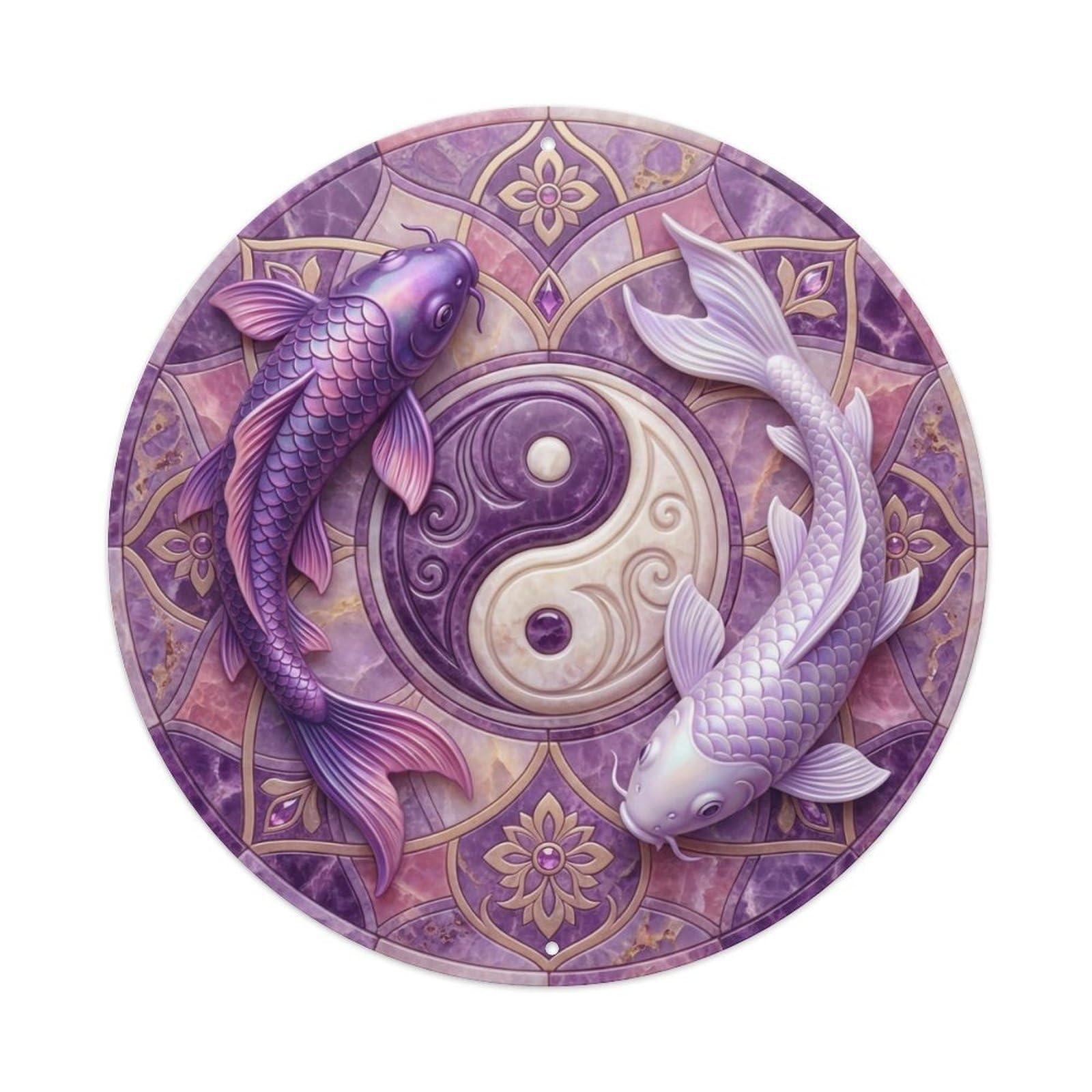 Tai Chi Koi Fish Taaffeite Purple Stone Metal Tin Sign