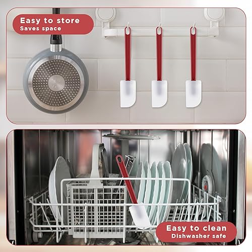 Miniatura 5 de 10 espátulas de goma de silicona, resistentes al calor, raspadores antiadherentes de 10 pulgadas para cocinar, hornear y mezclar (rojo oscuro y