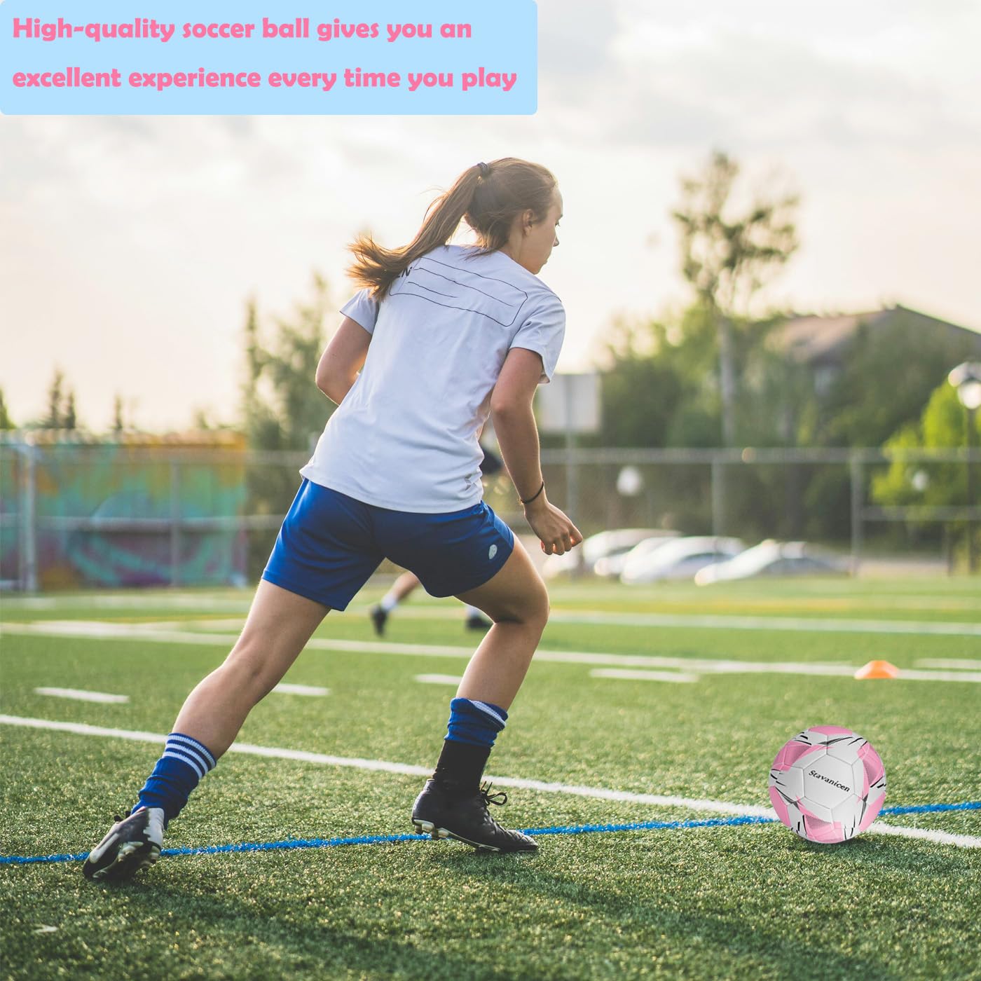 Stavanicen Soccer Ball Size 5 with Pump & Carry Net & Needle, Sofu PU Soccer Ball Kit for Indoor Outdoor Practicing Training Playing Gift Boys Girls Youth Adult