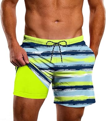 Mens 5.5" Inseam Swim Trunks Detachable Built-in Compression Liner Quick-Dry Anti-Chafing Design for Water Sports