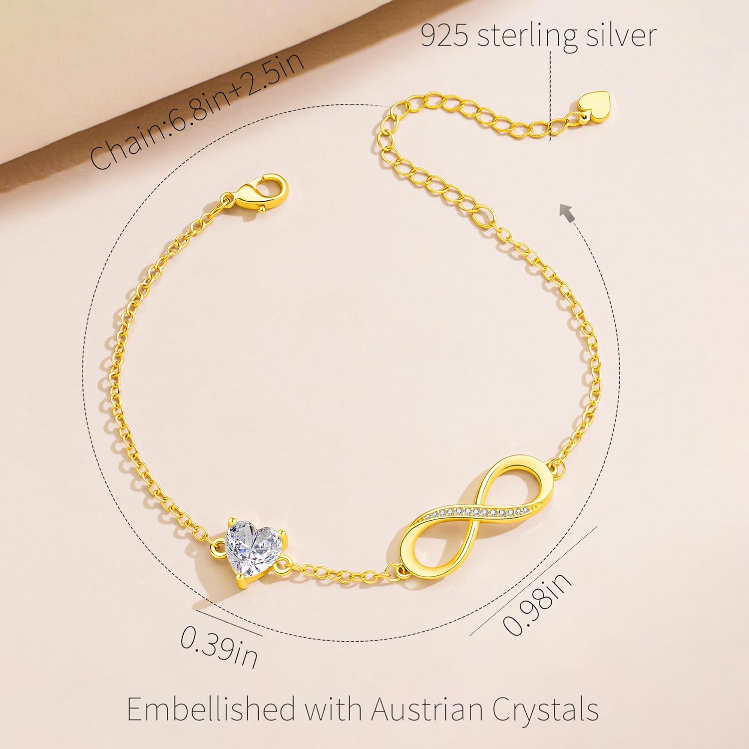 Infinity Heart Bracelet for Women Silver Chain Birthstone Bracelet Infinity Symbol Charm Bracelets Gifts for Her Wife Girlfriend Mom - Image 2
