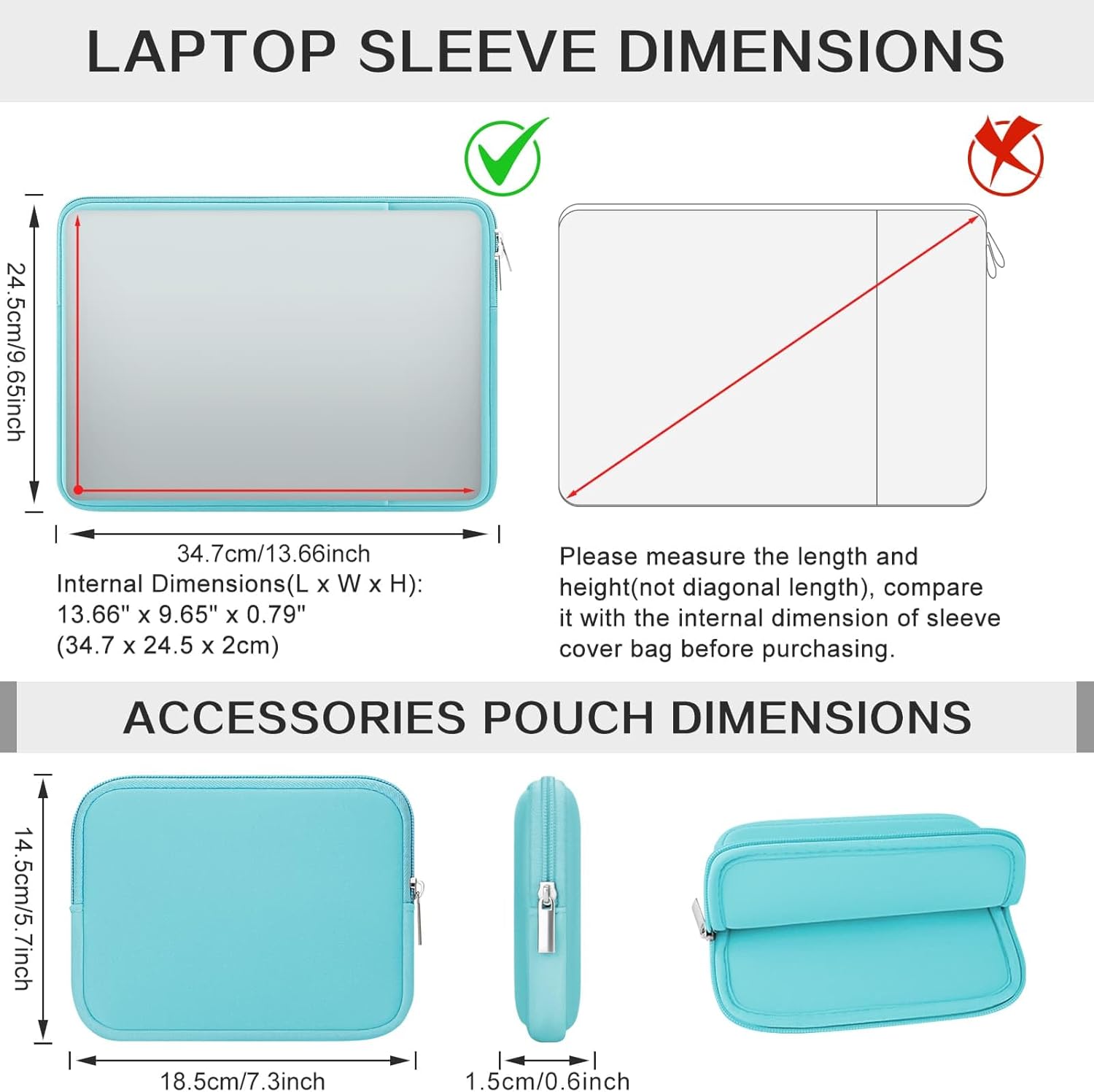 RAINYEAR Laptop Sleeve Case Compatible with 13.3 Inch Notebook Computer Chromebook 14" MacBook Pro/Max M1 M2 M3 M4 M5 Protective Cover Soft Bag with Front Pocket & Accessories Pouch (Blue) - Image 4