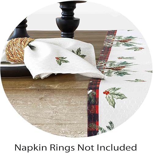 Miniatura 6 de Lintex Aspen - Mantel de Navidad con diseño de borde a cuadros rojo y negro y guirnaldas, estampado festivo con borde escocés estilo campestre,