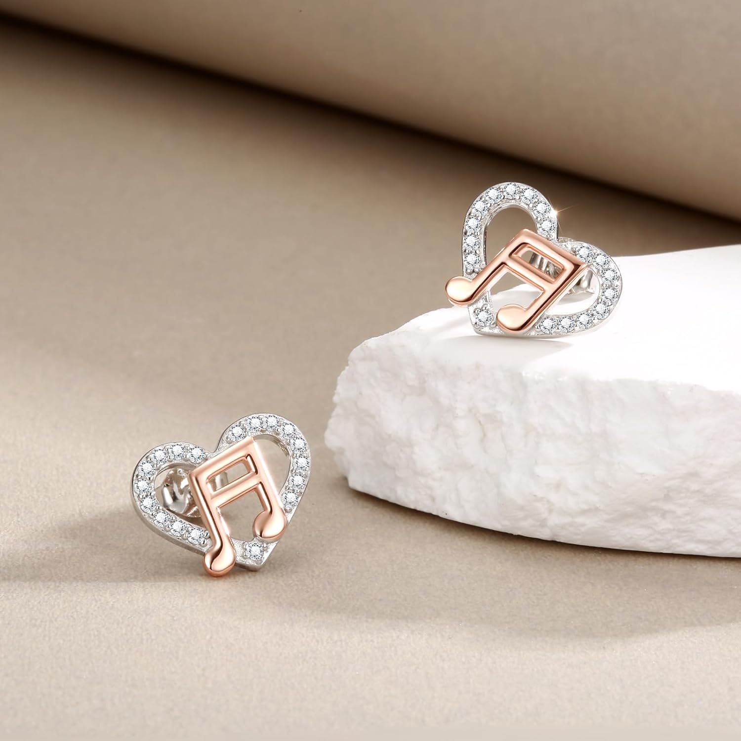 Sterling Silver Music Note Earrings for Women: Classic Musical Semiquaver Sixteenth Eighth Note Heart Stud Earrings with CZ Jewelry Gift for Music Lovers Music Students - Image 4