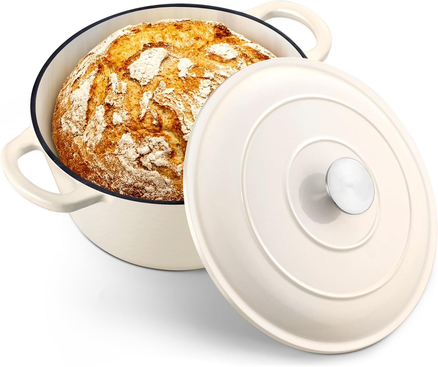 TeamFar 5Qt Dutch Oven, Enameled Cast Iron Dutch Oven with Lid & Dual Handles for Cooking Baking Braising Simmering, Healthy & Sturdy, Oven & Various Stovetops Safe, Non-stick & Easy Clean - Cream