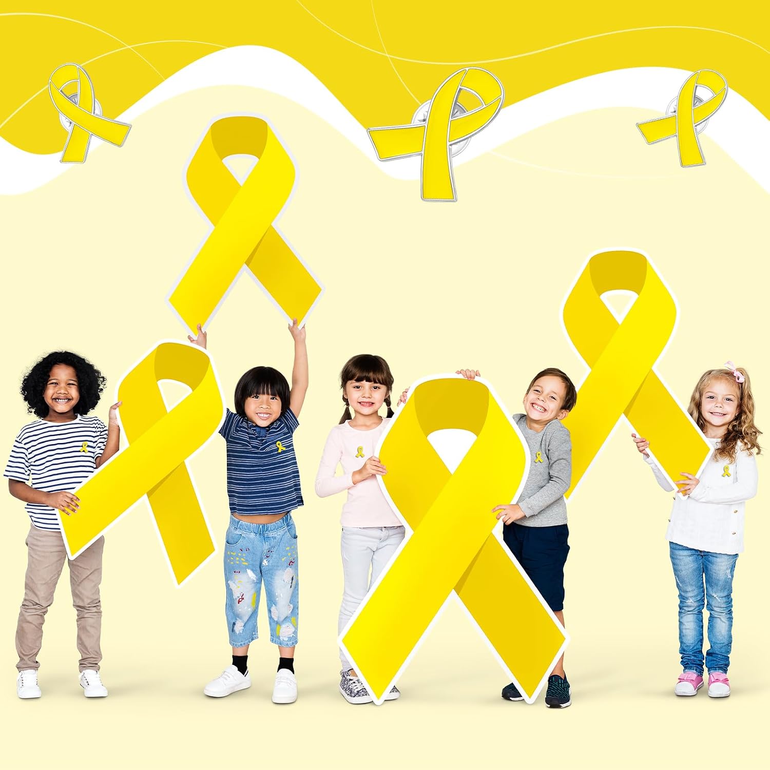 Sasylvia 100 Pcs Yellow Ribbon Lapel Pin for Memorial Day Childhood Cancer Endometriosis Bone Cancer Awareness Ribbon Brooch