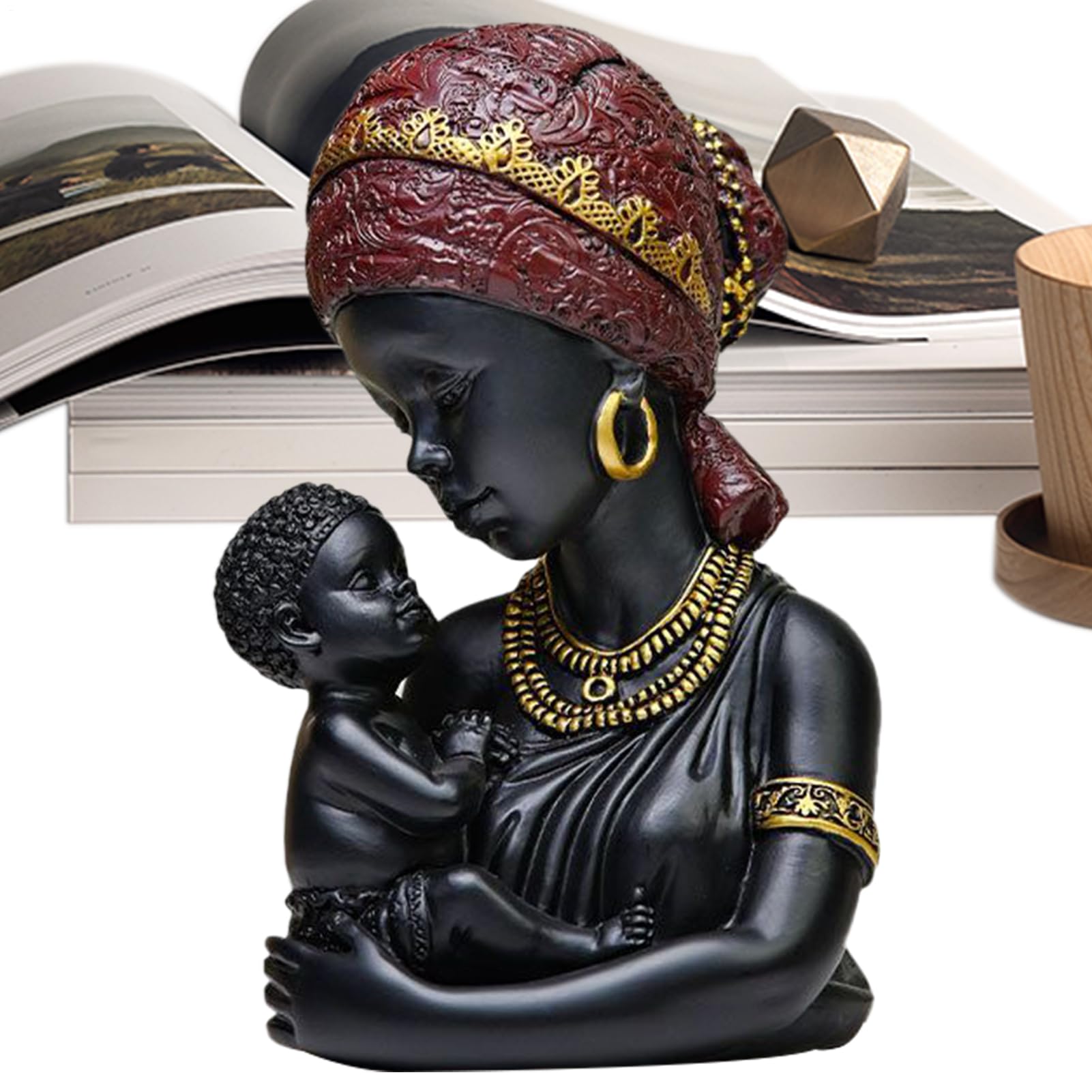 Décoration africaine mère et enfant buste en résine pour centre de table salon