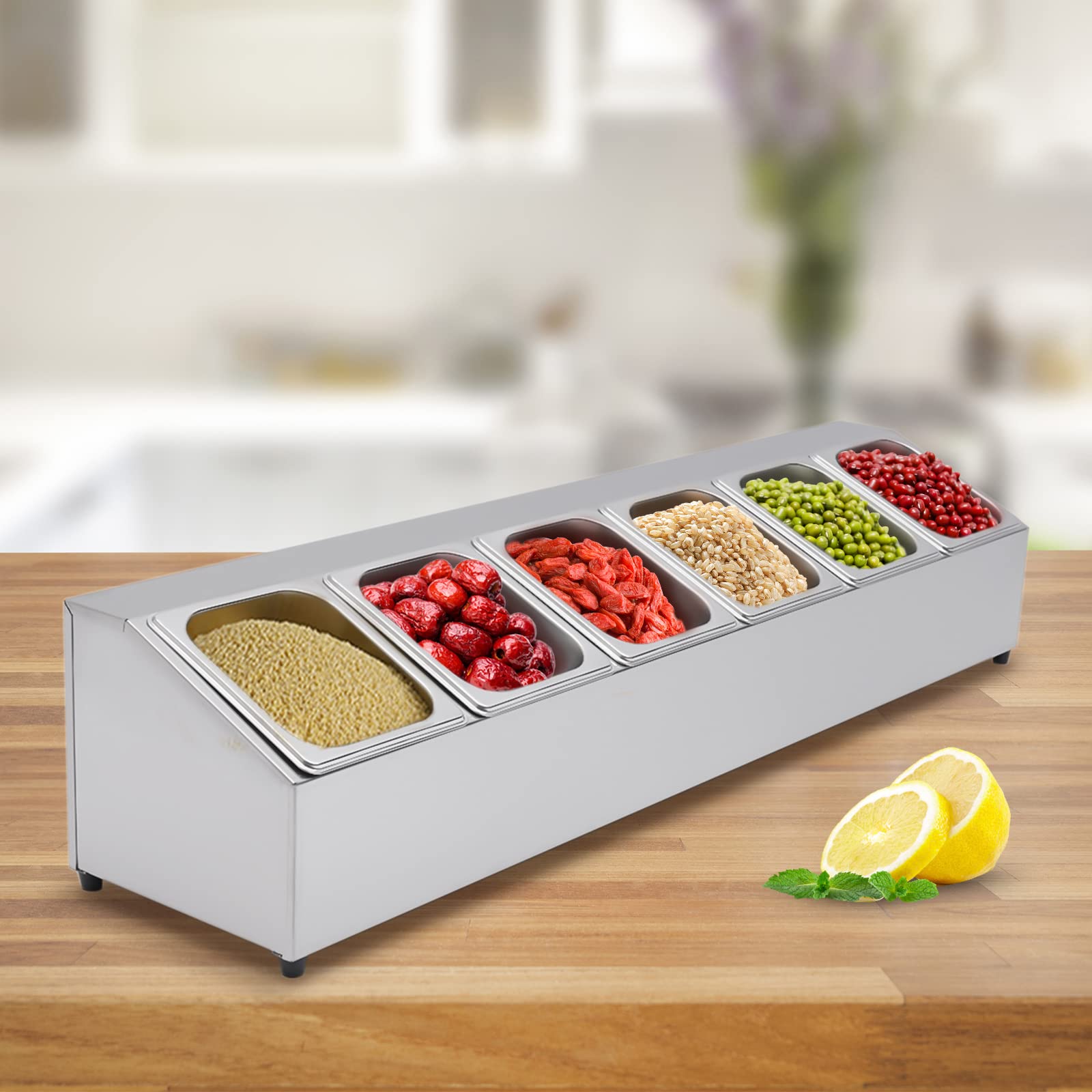 Contenedor de ingredientes de acero inoxidable 6 rejillas restaurantes caja de ingredientes de acero inoxidable con tapa GN bandeja de ingredientes caja de ingredientes