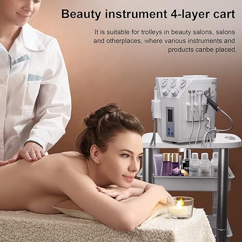 Miniatura 2 de Carro facial para salón de belleza, bandeja de 4 capas, color plateado, marco al al con ruedas ABS blancas, Elitzia ETTRO5S