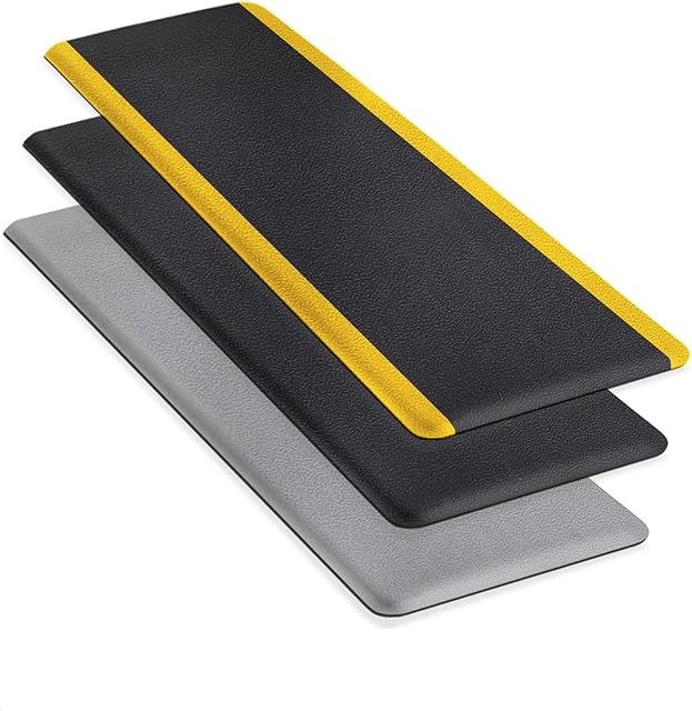 Anti-fatigue mat, soft step for standing workstations, ergonomic workplace mat for more comfort when standing and running, non-slip and durable, in many sizes (60 x 50 cm, black/yellow)