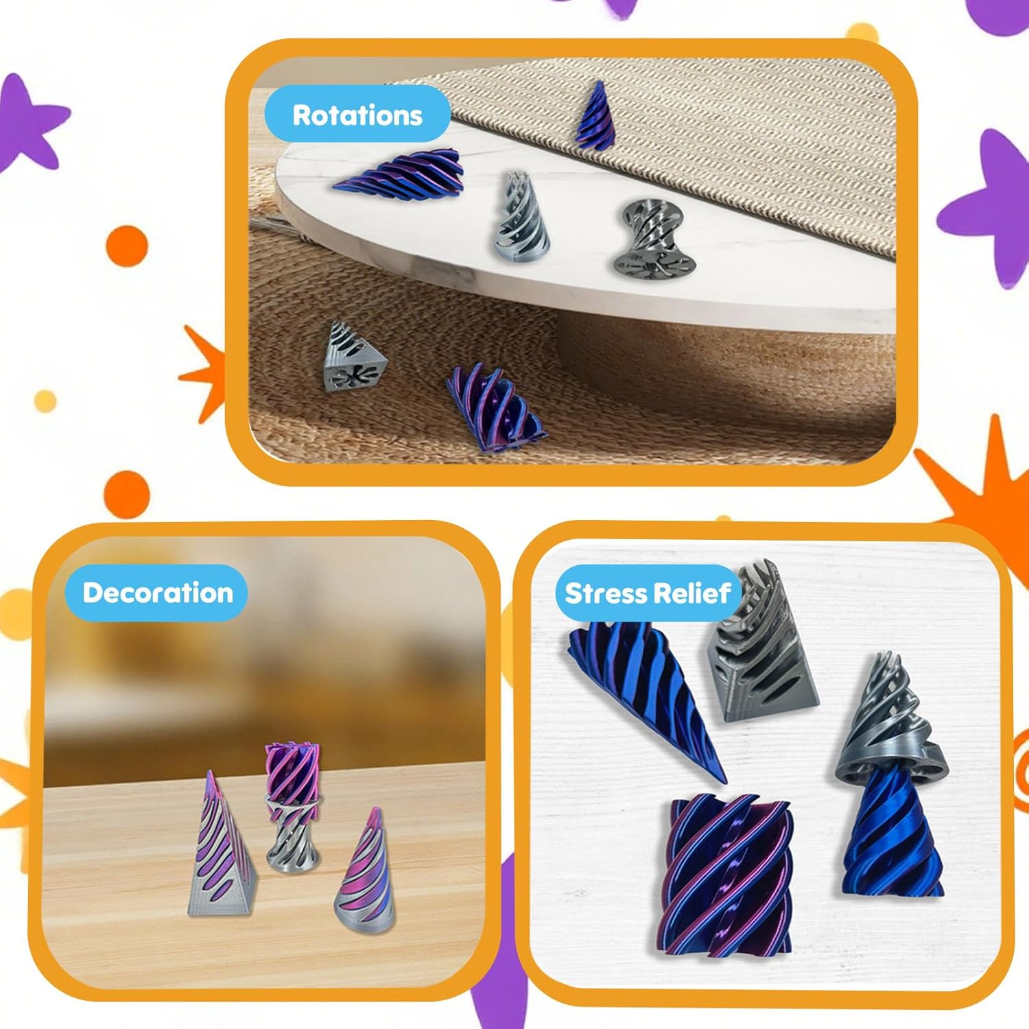 3D Printed Impossible Cone Fidget Toy Spiral Pyramid Passthrough Gadget (3 PCS)