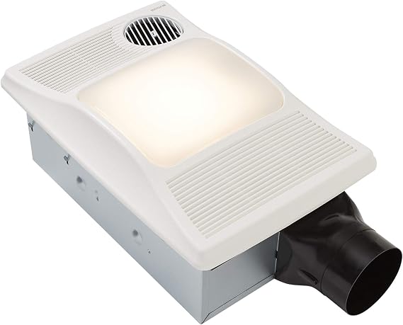 Broan 100HL Bathroom Fan, 100 CFM for 4 Ducts w/100W Max Incandescent Light (Not Included) & Heater - White