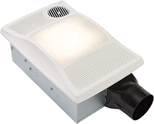 Broan 100HL Bathroom Fan, 100 CFM, 4" Duct, with Incandescent Light and Heater - White