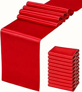 10 Pack Red Satin Table Runner 12 x 108 Inch, Long Smooth Table Runners for Wedding Banquets Birthday Party Decoration