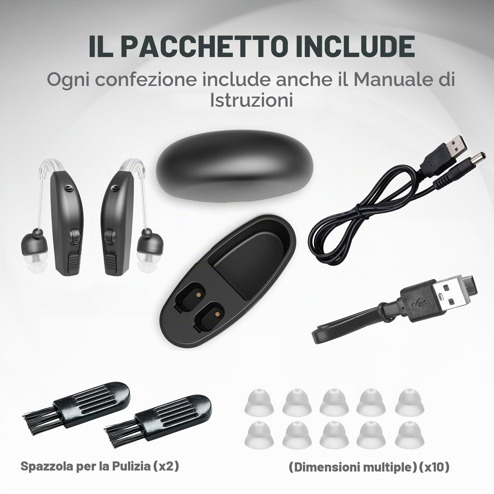Dispositivo audio personale, batteria ricaricabile per tutto il giorno Leggero dietro l'orecchio Dispositivo vocale audio BTE Nero