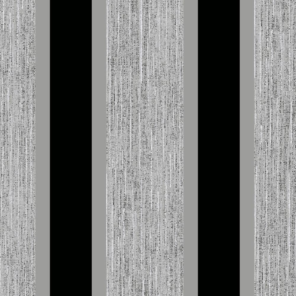 Direct Striped Pattern Metallic Stripe Embossed Textured Blown Vinyl Wallpaper (Black Silver E87519)