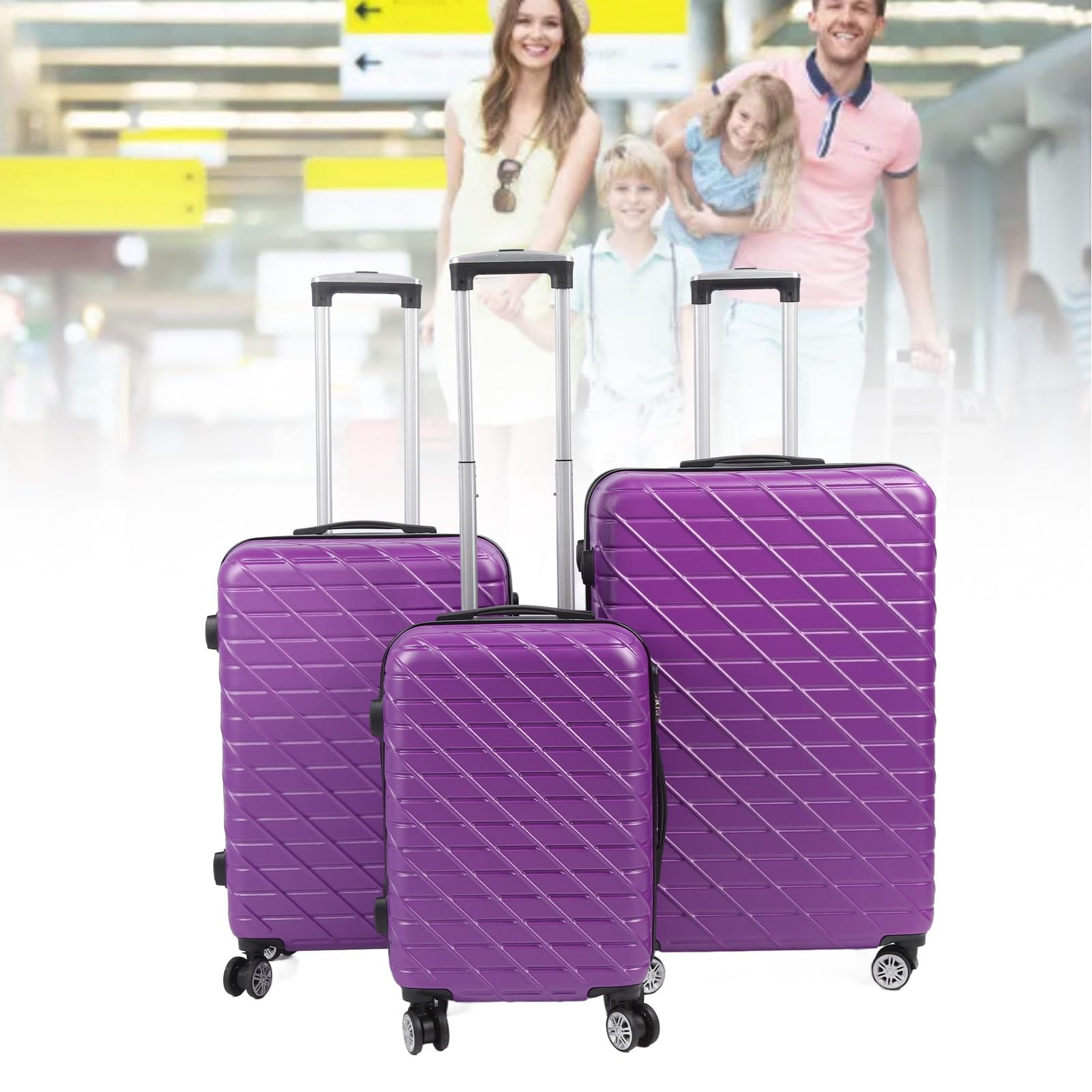 3-częściowy Zestaw Bagażu Hardshell z Zamkiem TSA, nośność 150 Kg na Długoterminowe Podróże i Wyjazdy Służbowe (PURPLE)