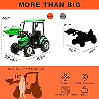 Vista 5 de Kidsera Tractor de paseo de 24 V con cargador frontal, excavadora de paseo con motores duales de 24 voltios, caja de 4 engranajes, marco de metal