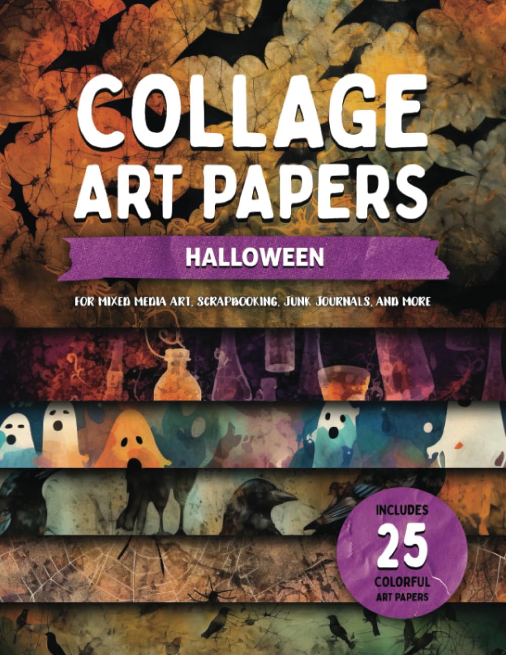 Collage Art Papers - Halloween (For Mixed Media Art, Scrapbooking, Junk Journals, and More): Large 8.5 x 11 Scrapbook Pages with Vibrant and Colorful Designs