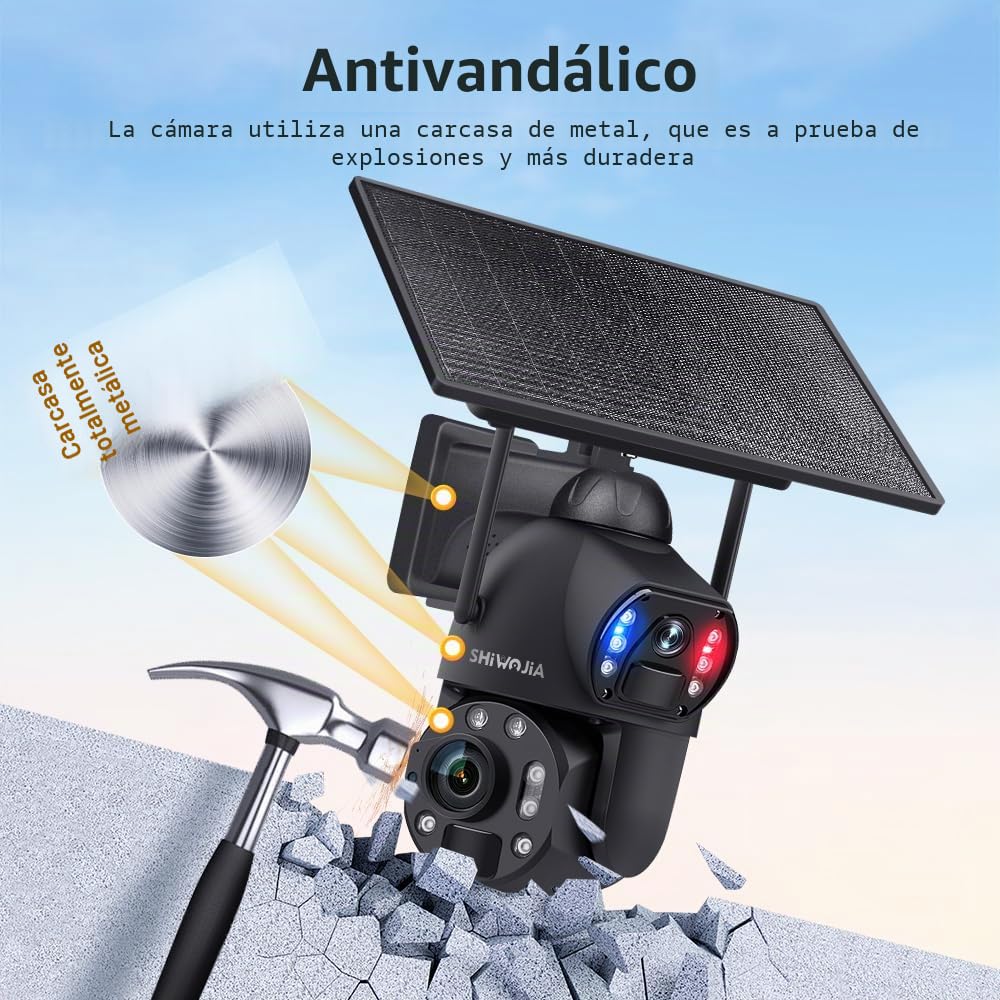 SHIWOJIA Cámara de vigilancia con Panel Solar de Tarjeta SIM, cámara de Zoom óptico 36X de 6 MP, detección Humana PIR Dual, Color de visión Nocturna, Lente Dual, IP67