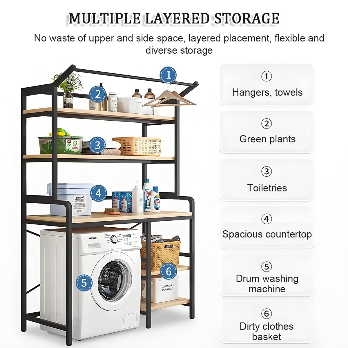 Piano 3 Lavatrice Scaffale,Mobile Sopra Lavatrice,Tamburo Lavastoviglie Ripiano Di Stoccaggio,Colonna Lavatrice Asciugatrice,Per Bagno, Lavanderia(White)
