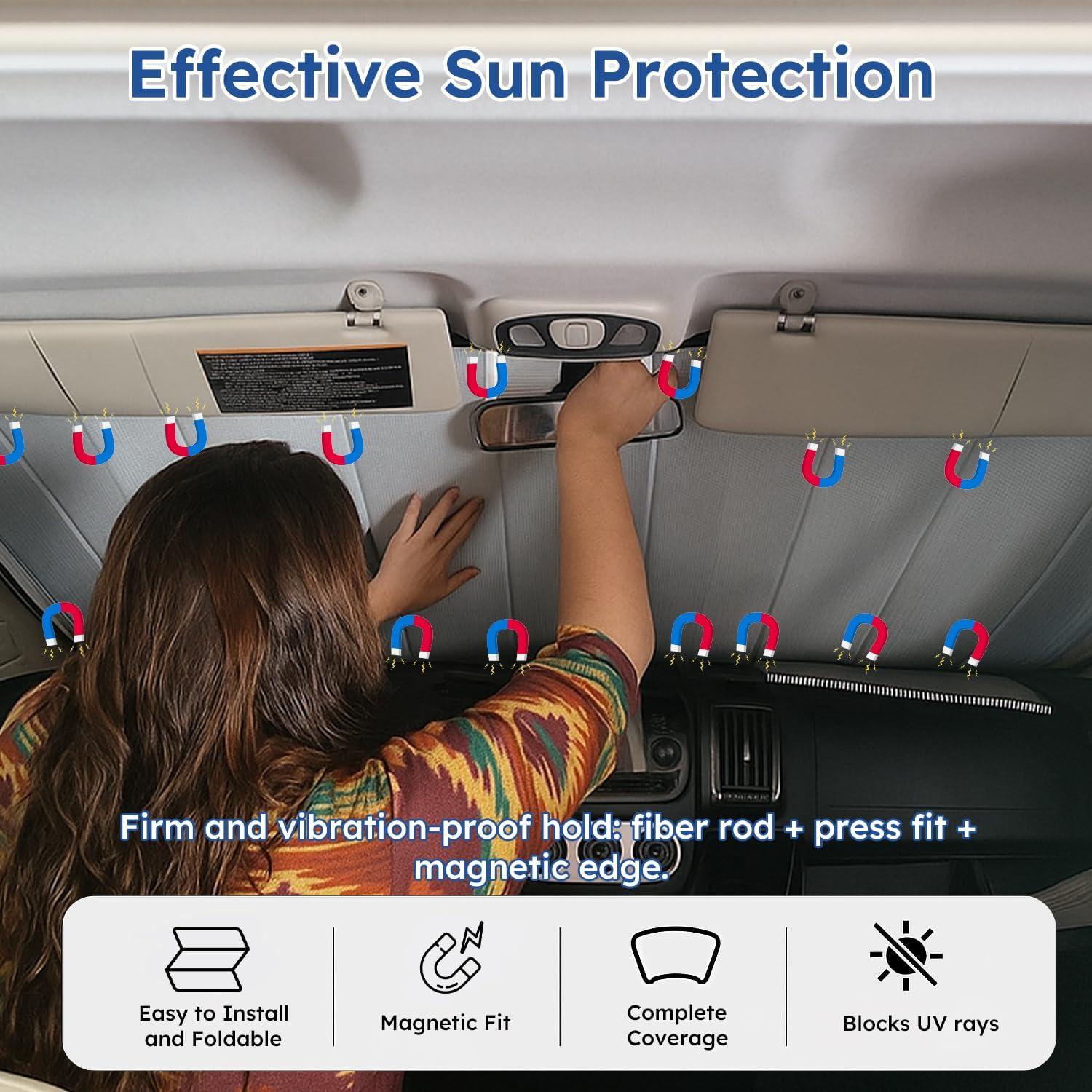 Ram promaster Window Covers (2014-present), Magnetic Fit, Built-in 5.0mm Premium Insulated Fireproof Foam, Sunshade, Shade, Durable, Portable (Front Windshield)