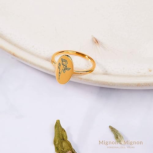 Miniatura 3 de Birth Month Flower Personalized Engraved Ring Best Gift For Her Custom Jewelry Best Friends Mothers Day Gift Gold Ring - OR-FL