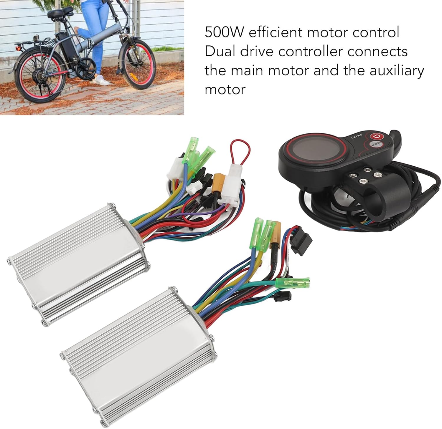 Brushless Motor Controller Kit, 500W for Electric Scooter 24V/36V/48V, LCD Display, Dual Drive System