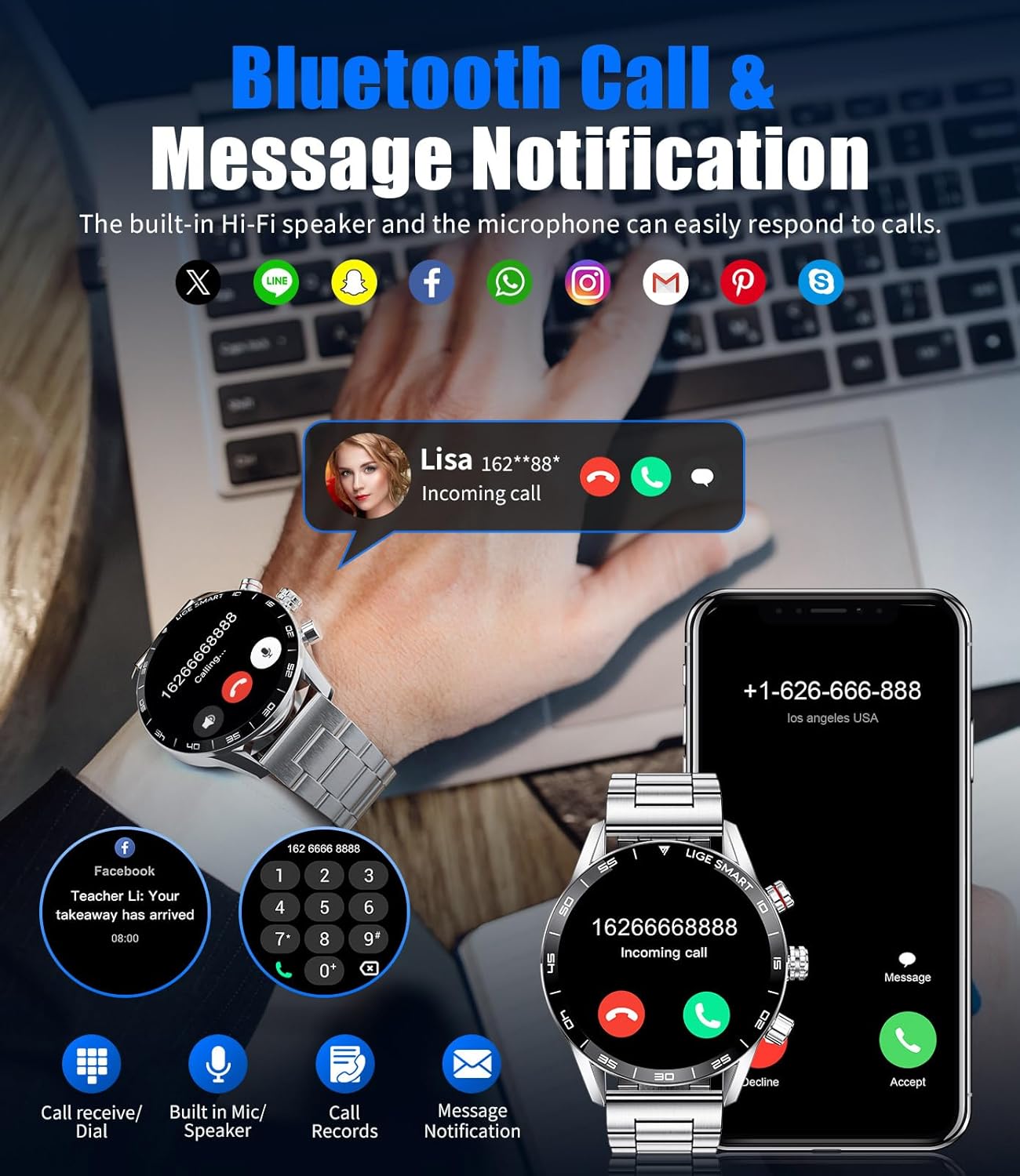 BANGWEI Smart Watches for Men Answer/Make Call, 1,43" AMOLED HD Touch Screen Fitness Tracker Watch with Heart Rate spO2 Sleep Monitor Step Counter, IP68 Waterproof Smartwatch for iOS Android Silver