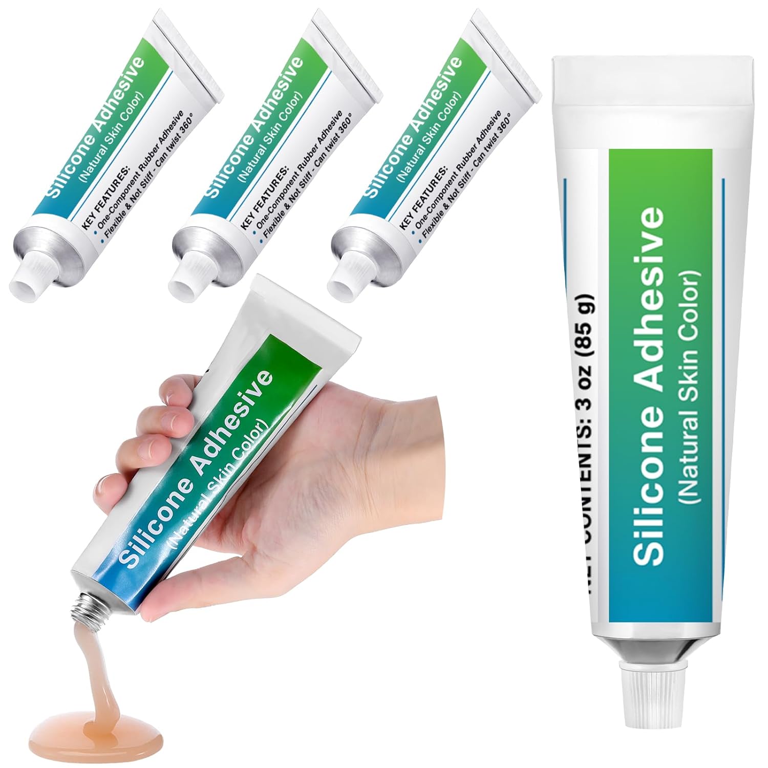 3 Pcs Silicone Adhesive Glue 3oz(85g) Soft Flesh Color Liquid Silicone Repair Glue Rubber Squeeze Tube Gap Filling Skin Color Adhesive for Repair Doll Toys Rubber Model
