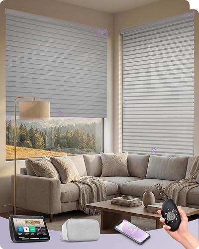 Graywind Persianas motorizadas Shangrila compatibles con Alexa Google Control remoto recargables e inalámbricas con cenefa para oficina en casa