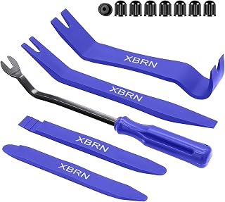 XBRN 13PCS Auto Trim Removal Tool Kit - Non-Marring Car Panel Door Window Pry Tools & 8 Tire Valve Caps, Blue