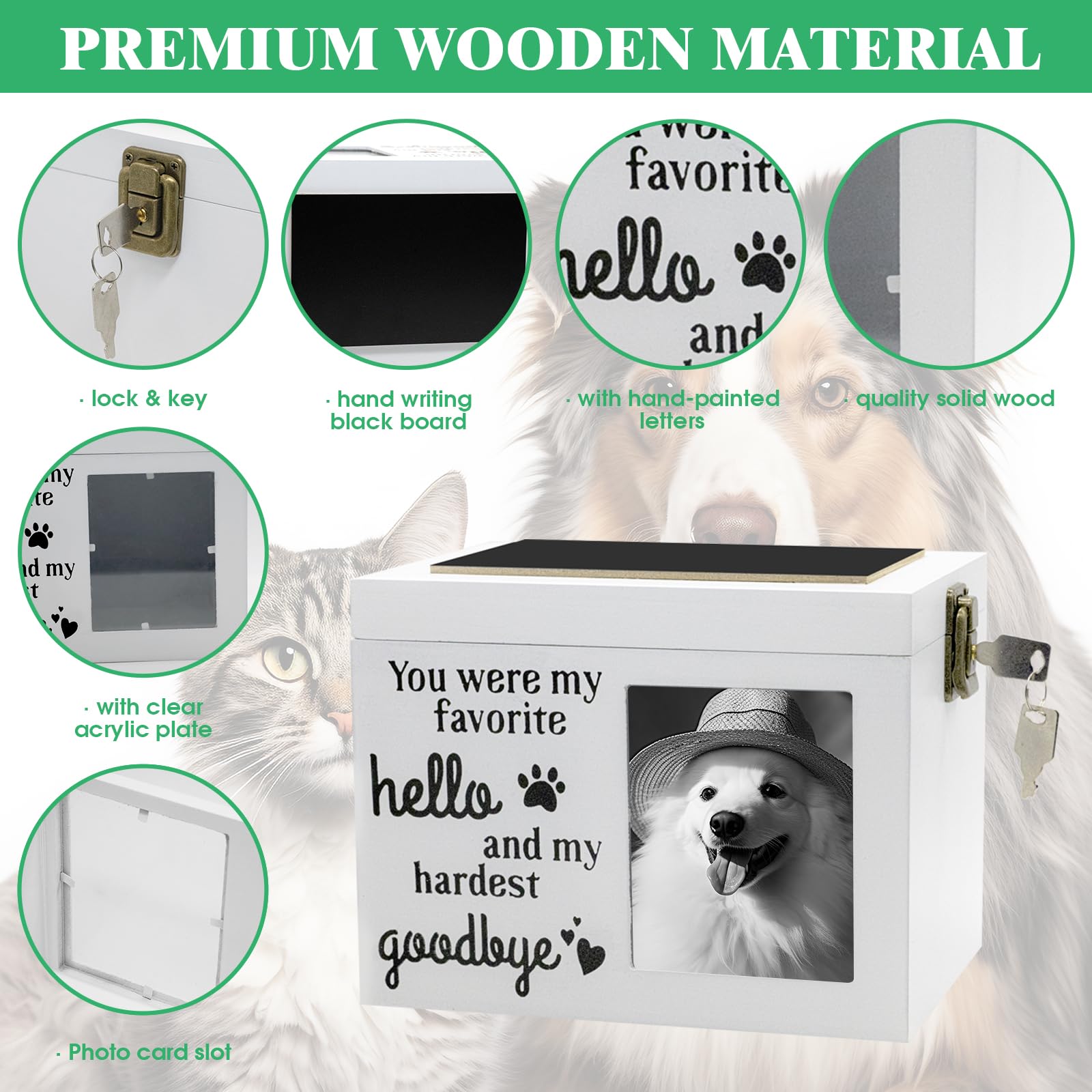 Yauhar 3Pcs XLarge Wooden Pet Memorial Urns for Dog or Cat Ashes 20 * 15 * 14cm Memorial Keepsake Box Cremation Urn with Photo Frame and Lock - Image 3